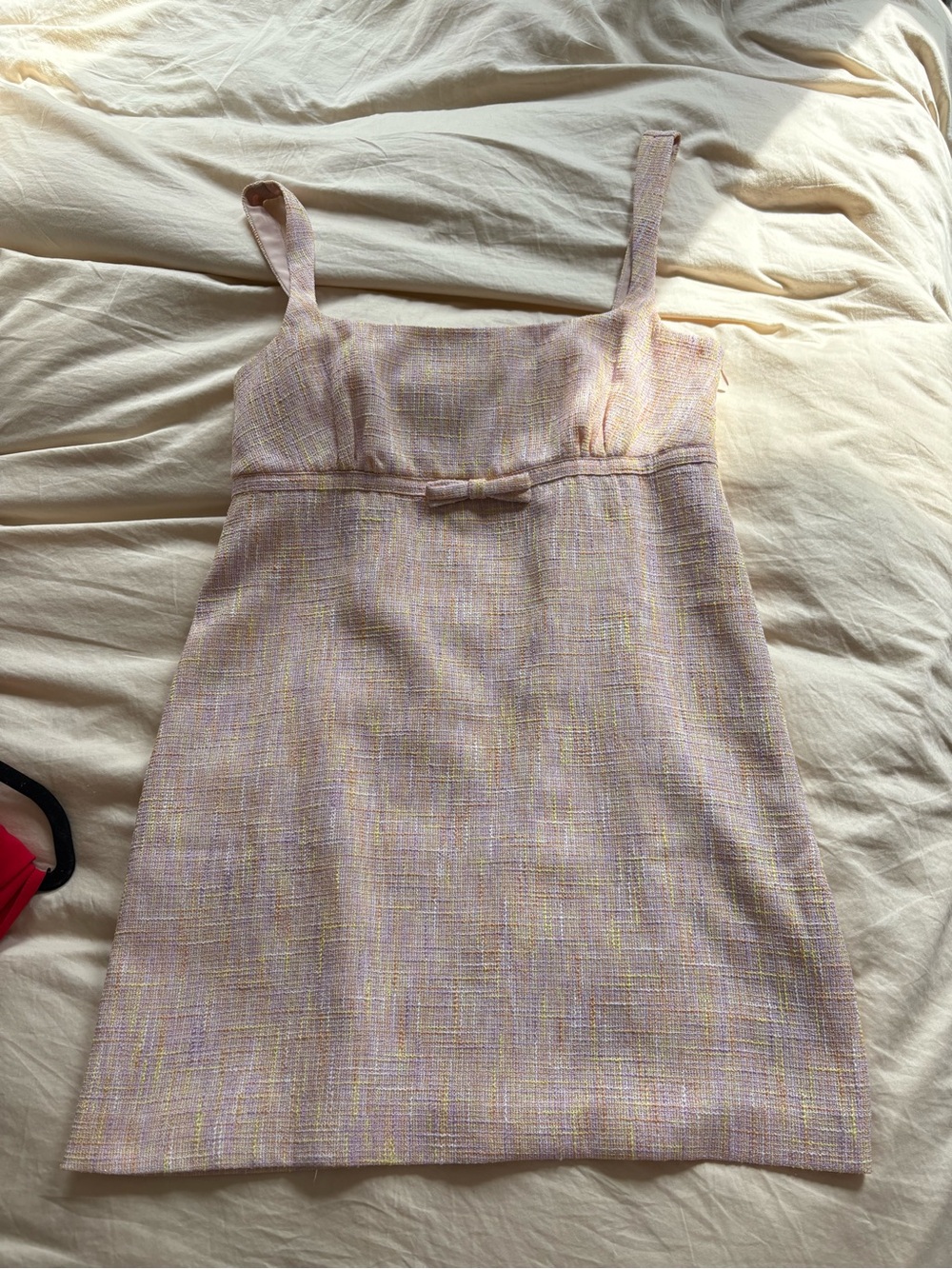 1960s Pastel Tweed Mini Dress with Bow Detail